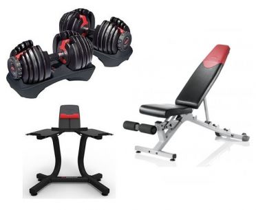 Bowflex 1090i S selecttech haltersysteem 40,8 kg pair + standaard + bench