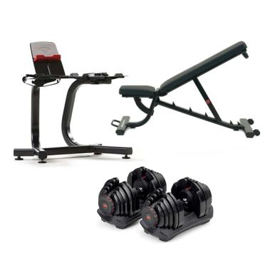 Bowflex 1090i S selecttech haltersysteem 40,8 kg pair + standaard + bench 