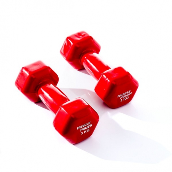 Muscle Power Vinyl Dumbbellset 2 x 3 KG Rood MP920 MP920-3KG