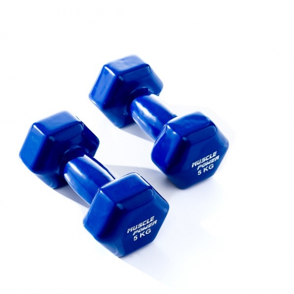 Muscle Power Vinyl Dumbbellset 2 x 5 KG Blauw MP920 MP920-5KG